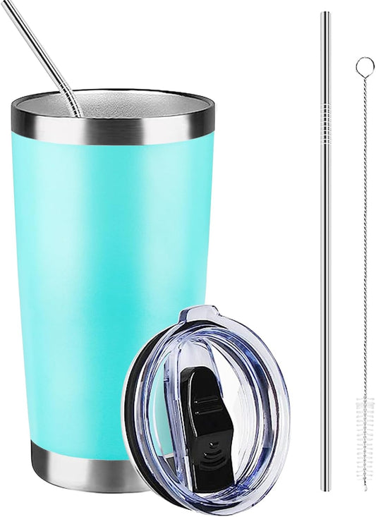 20oz Hot & Cold Stainless Steel Insulated Tumbler with Lid and Straw Double Wall Vacuum Travel Mug (Teal,1 Pack)