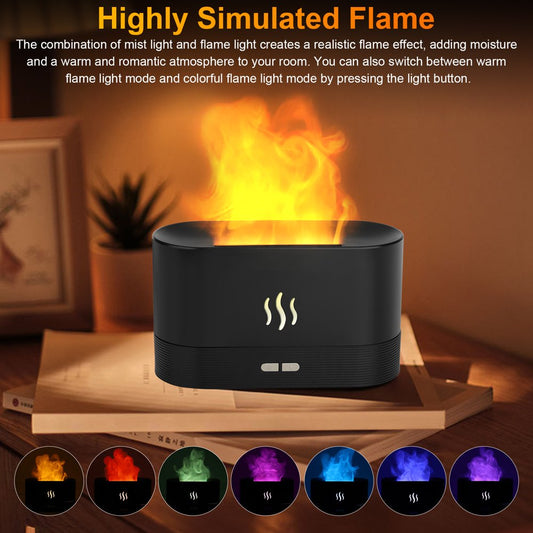 180ML Flame Air Humidifier & Essential Oil Diffuser,  3D USB 7 Color Light Aroma Diffuser 
